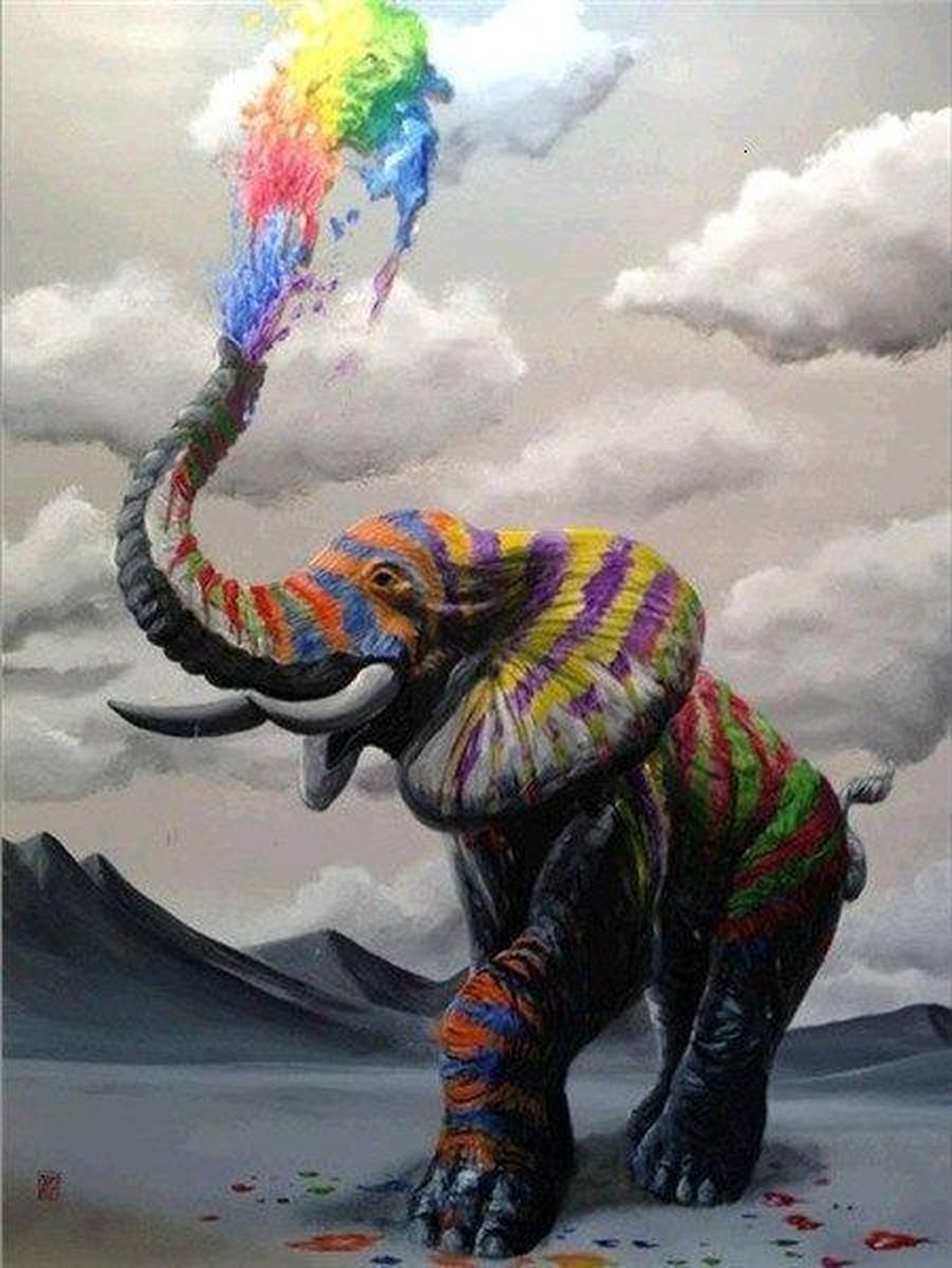 Premium Paintings - Olifant met Regenboog - Diamond Painting Volwassenen - Pakket Volledig / Pakket Full - 30x40 cm