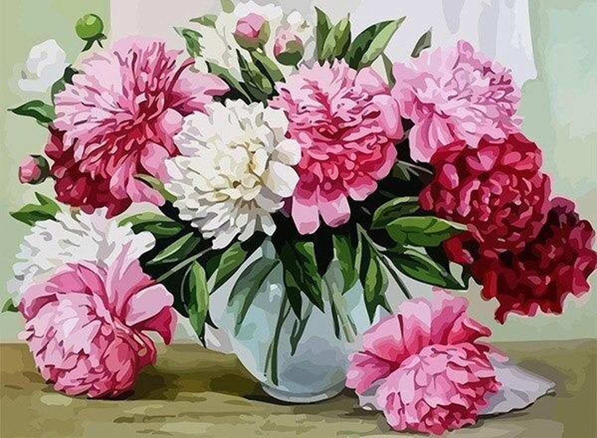 Premium Paintings - Roze en Rode Pioenrozen - Diamond Painting Volwassenen - Pakket Volledig / Pakket Full - 30x40 cm