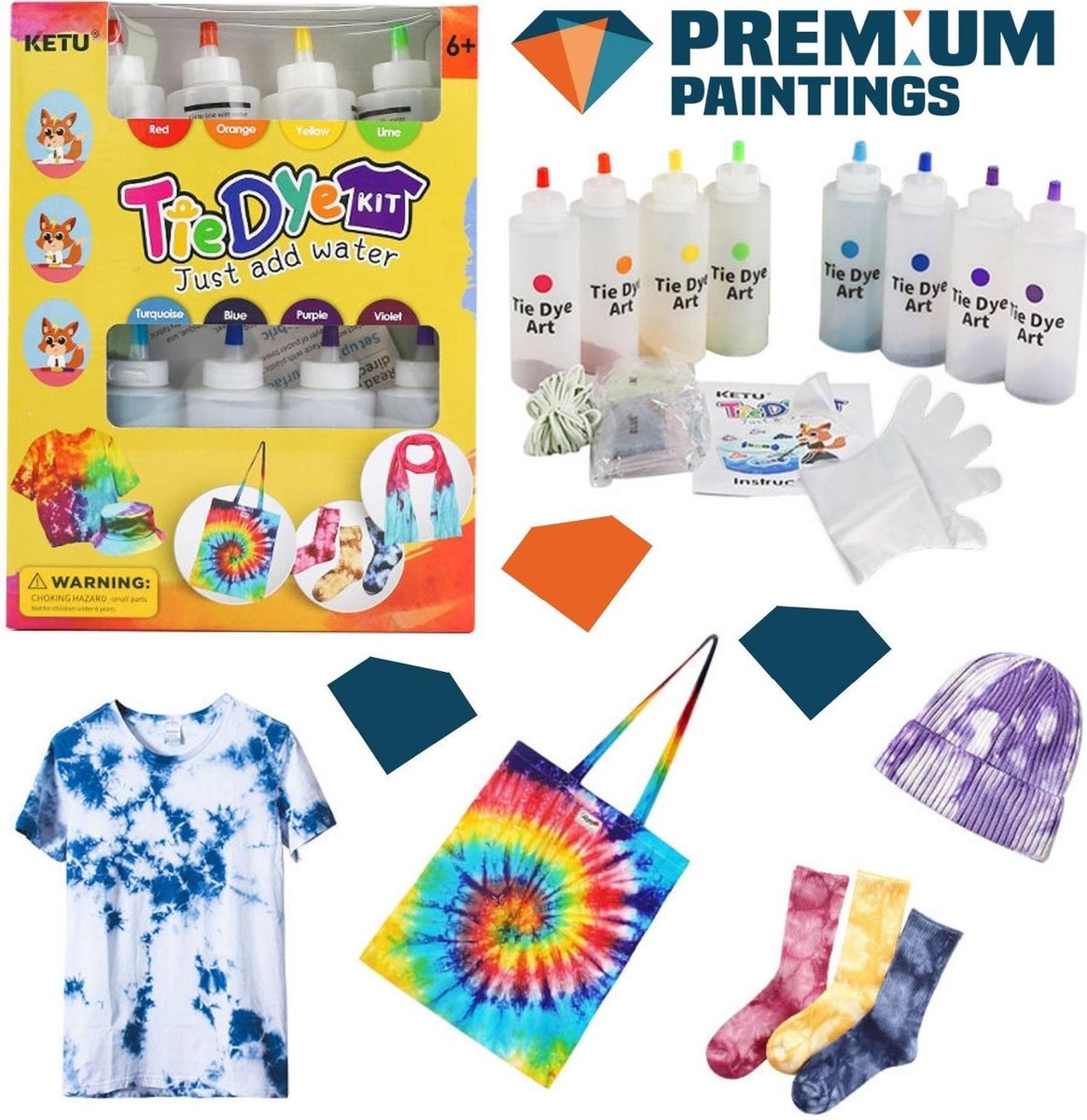 Premium Paintings - Tie dye kit - Textielverf - Doe het zelf - Tie dye set - verf voor kleding - hobby