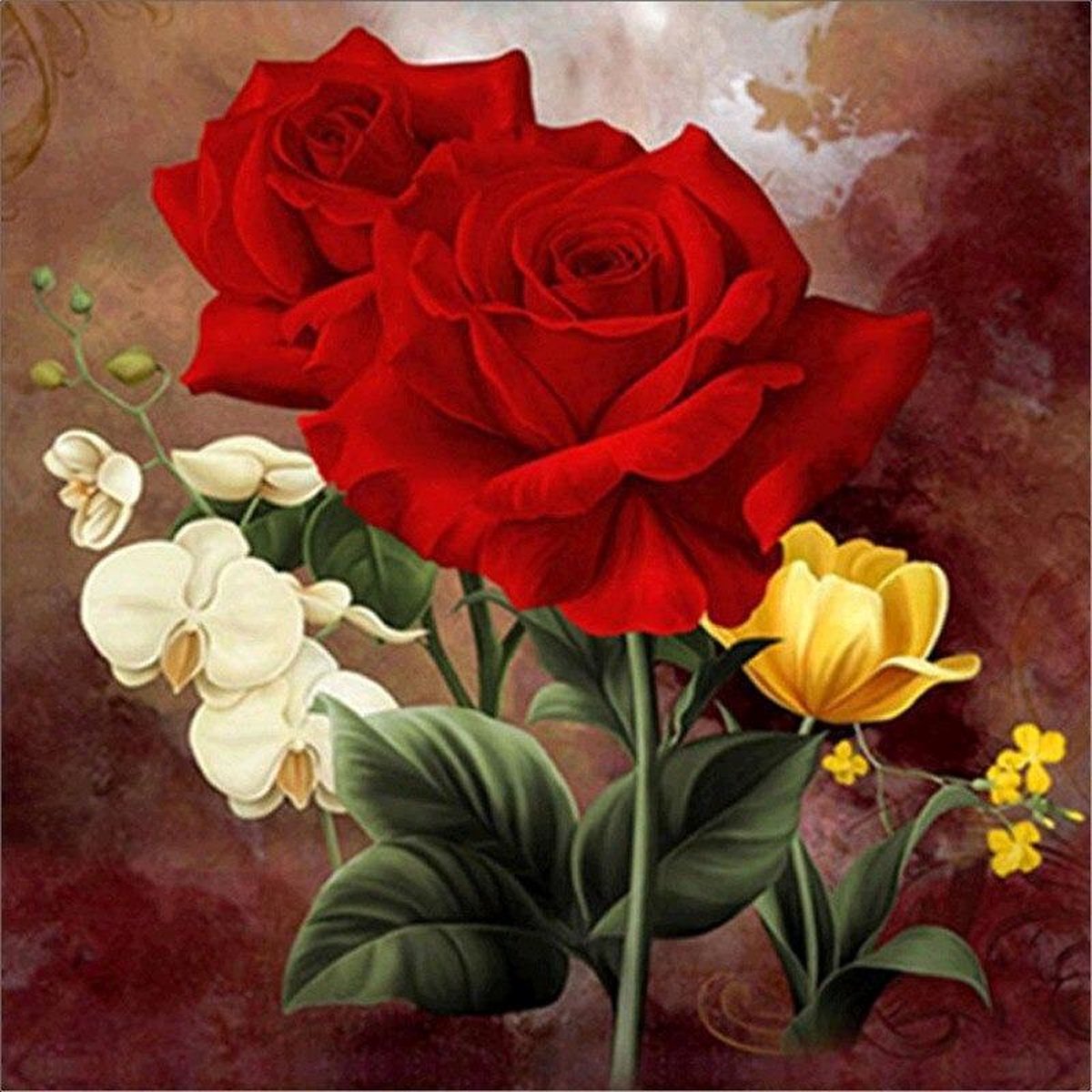 Premium Paintings - Twee Rode Rozen - Diamond Painting Volwassenen - Pakket Volledig / Pakket Full - 40x40 cm