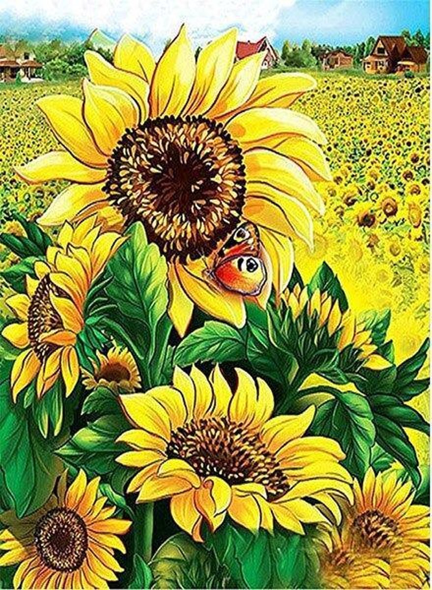 Premium Paintings - Veld Met Zonnebloemen - Diamond Painting Volwassenen - Pakket Volledig / Pakket Full - 30x40 cm