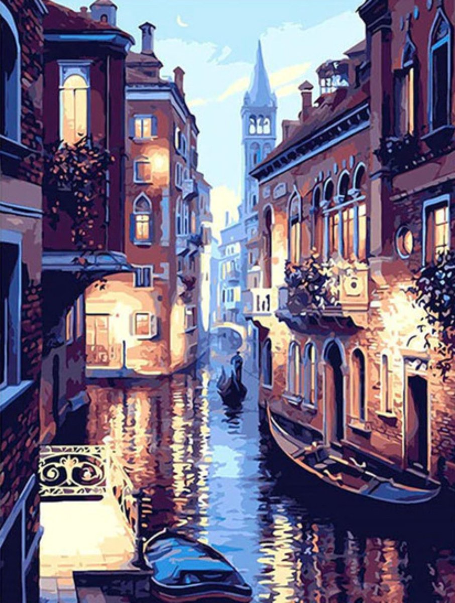 Premium Paintings - Venetië by night - Schilderen op nummer - 40x50 cm - Met frame - Inclusief tools - Paint by number - Volwassenen - Kinderen - Venice