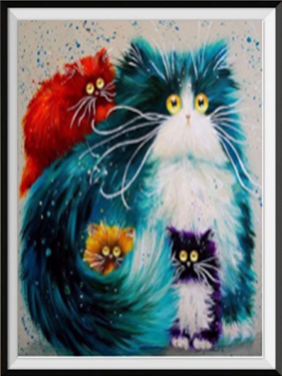 Premium Paintings - Vier katten - Diamond Painting Volwassenen - Pakket Volledig / Pakket Full - 30x40 cm