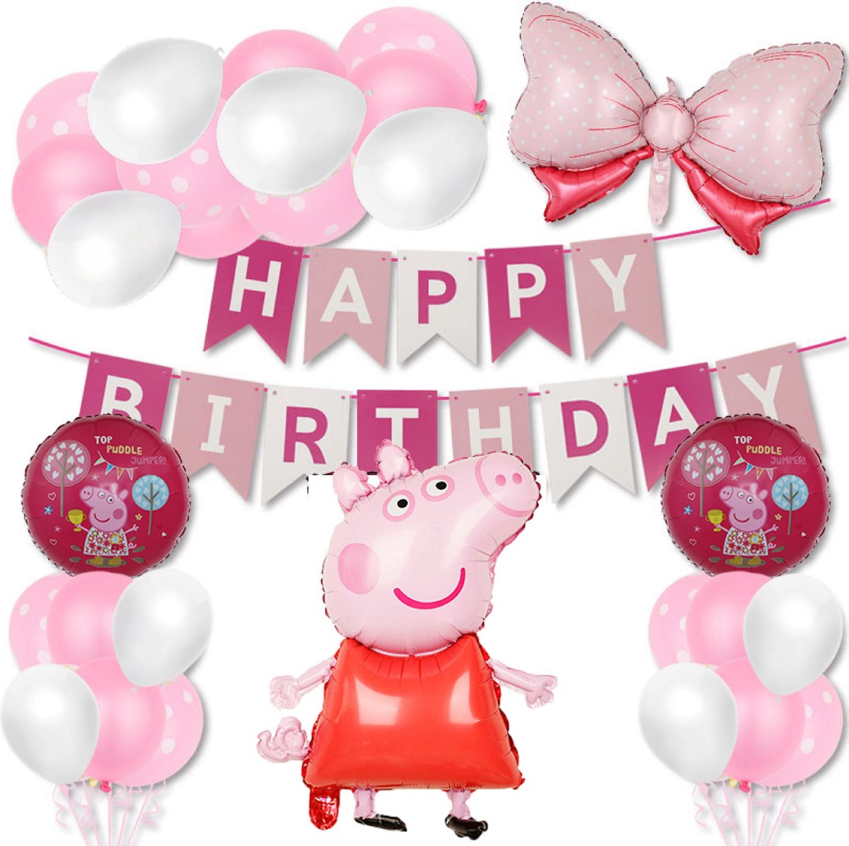 PretPlezier® Peppa Pig Versiering - Verjaardag - Feestartikelen - Kinderfeest - Roze - Peppa Big Versiering - Compleet Feestpakket - 29 Stuks - Luxe Foil Versiering - Partijtje - Birthday - Verjaardag Meisje - Peppa Pig Complete Set - Pink