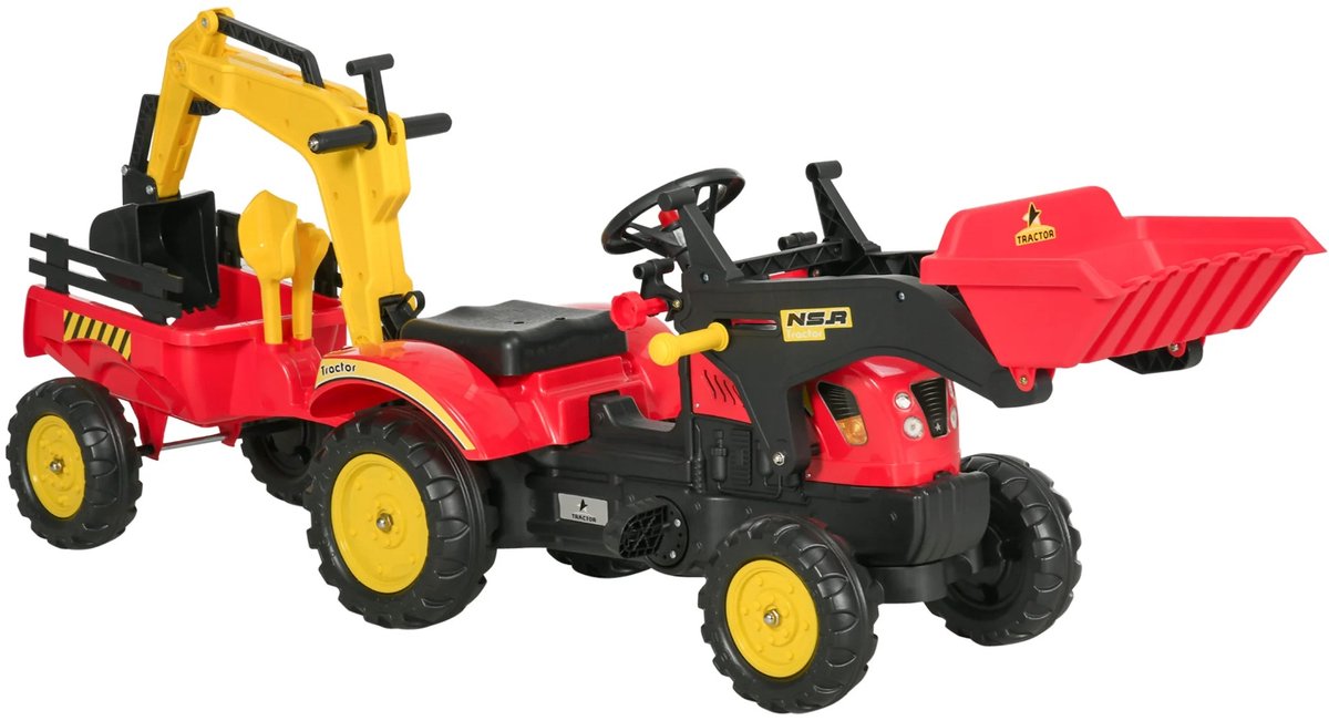   Tractor -   - Tractor met Pedalen - Met Aanhanger en Graafmachine - vanaf 3 jaar - 179x42x59 cm