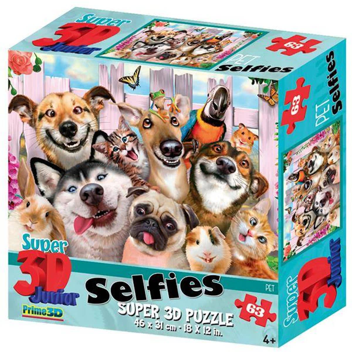 Prime3D - Puzzel - 3D - Huisdieren selfie - 63 stukjes