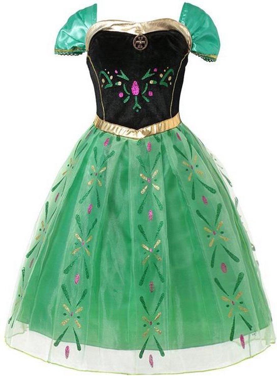 Prinses - Anna jurk - Frozen -  Prinsessenjurk - Verkleedkleding - Groen - Maat 98/104 (110) 2/3 jaar