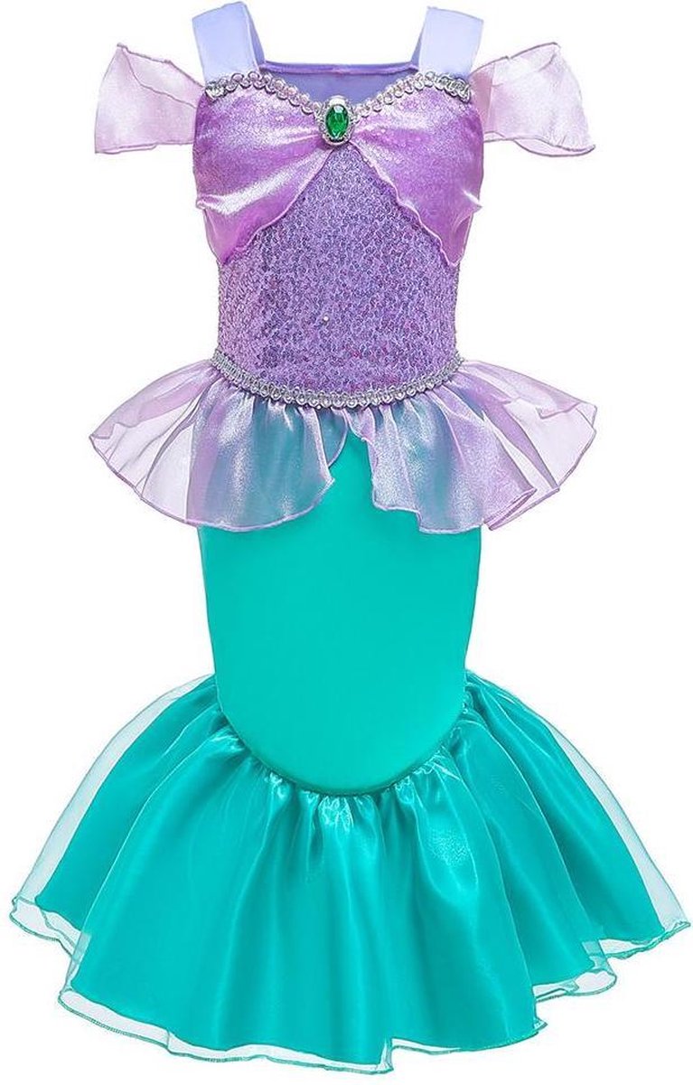 Prinses - Ariel jurk - De Kleine Zeemeermin -  Prinsessenjurk - Verkleedkleding - Paars - Maat 122/128 (130) 6/7 jaar