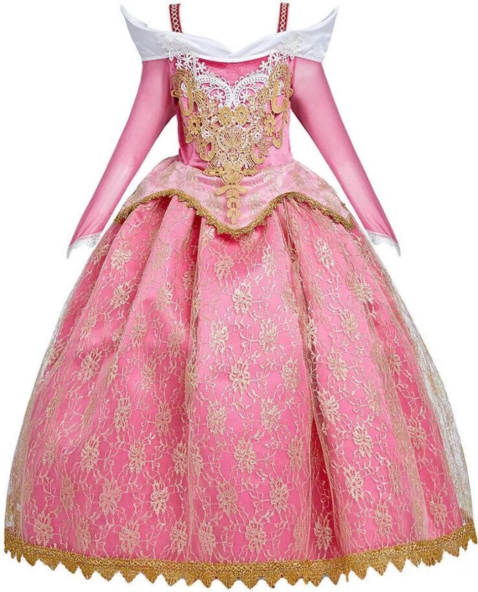 Prinses - Doornroosje luxe jurk - Doornroosje -  Prinsessenjurk - Verkleedkleding - Roze - Maat 110/116 (120) 4/5 jaar