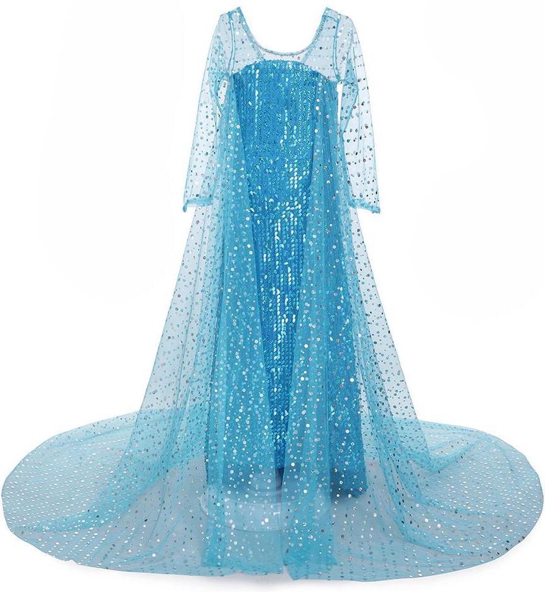 Prinses - Elsa jurk met sleep - Frozen -  Prinsessenjurk - Verkleedkleding - Blauw - Maat 122/128 (130) 6/7 jaar