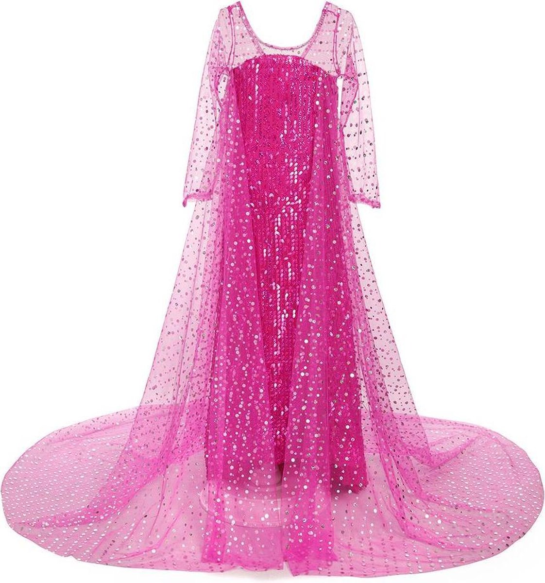 Prinses - Elsa jurk met sleep - Frozen -  Prinsessenjurk - Verkleedkleding - Roze - Maat 134/140 (140) 8/9 jaar