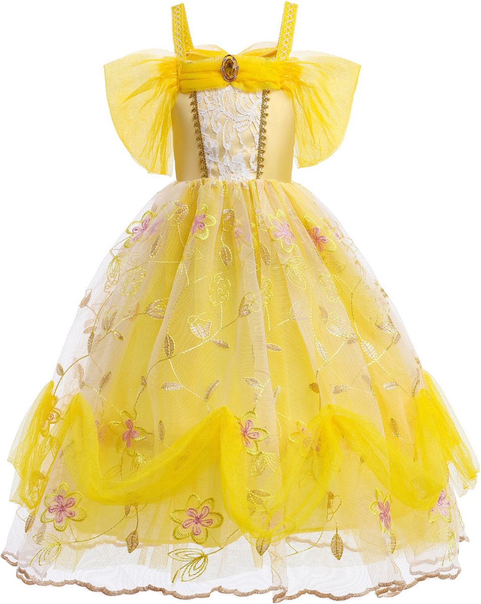 Prinses - Luxe prinses Belle jurk - Prinsessenjurk - Verkleedkleding - Maat 110/116 (120) 4/5 jaar