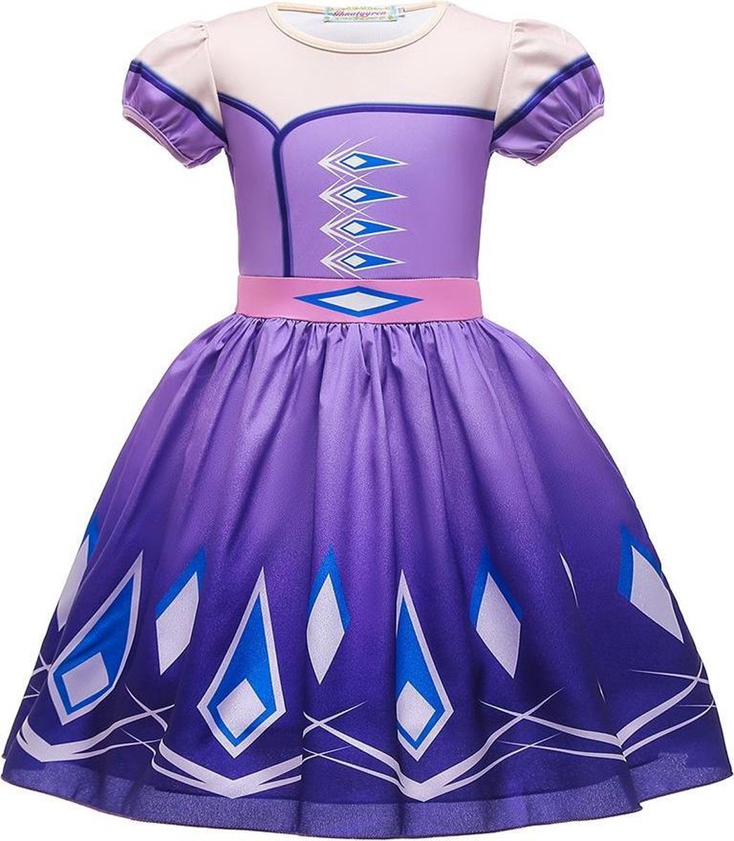 Prinses - Prinses Elsa - Paarse zomerjurk - Prinsessenjurk - Verkleedkleding - Maat 122/128 (130) 6/7 jaar