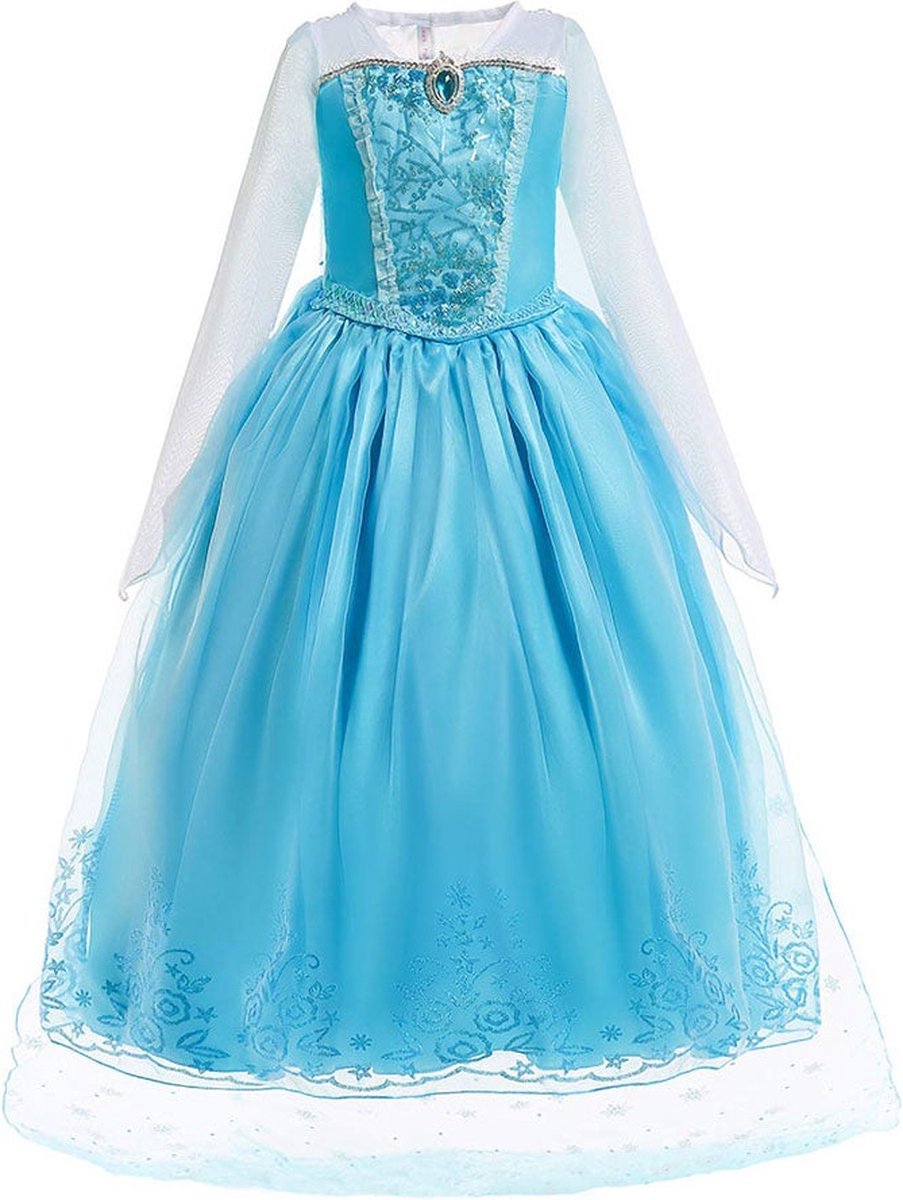 Prinses Elsa jurk - Frozen - Prinsessenjurk - Verkleedkleding - Maat 122/128 (130) 6/7 jaar