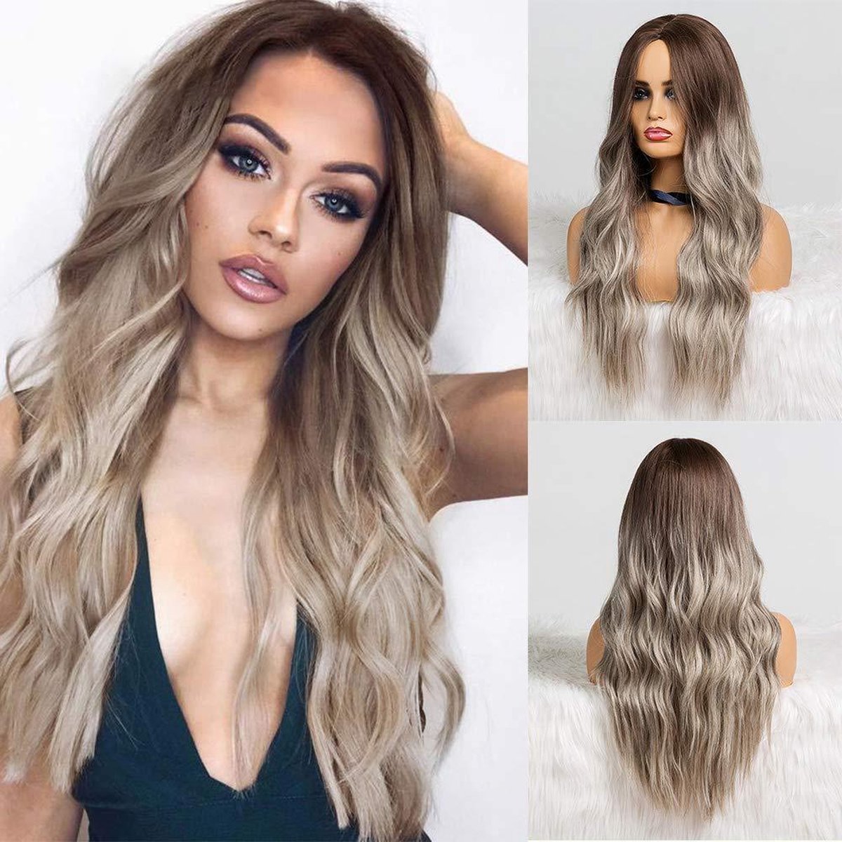 Pro-Care Ombre Donker Blond Golf Kleur Pruik Dames - 70cm Golvend Haar - Wig - Verstelbaar - Vederlicht 280g