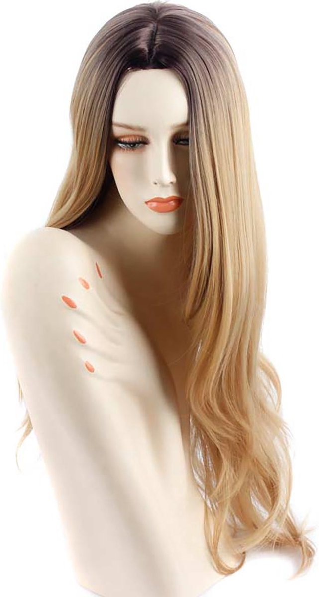 Pro-Care Ombre Warm Straight Blond Kleur Pruik Dames - 70cm Straight Haar - Wig - Verstelbaar - Vederlicht 270g