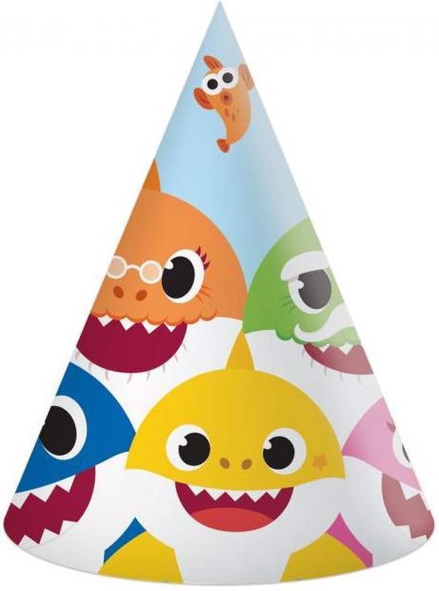 Procos Feesthoedjes Baby Shark Junior Papier 6 Stuks