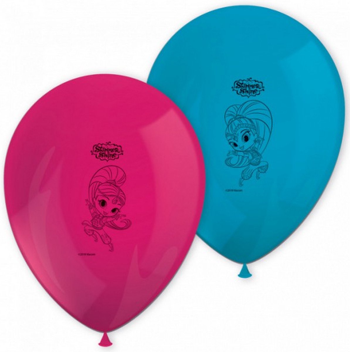 ballonnen Shimmer & Shine 28 cm latex roze/blauw 8 stuks