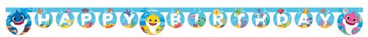 banner Happy Birthday Baby Shark 2 meter papier blauw