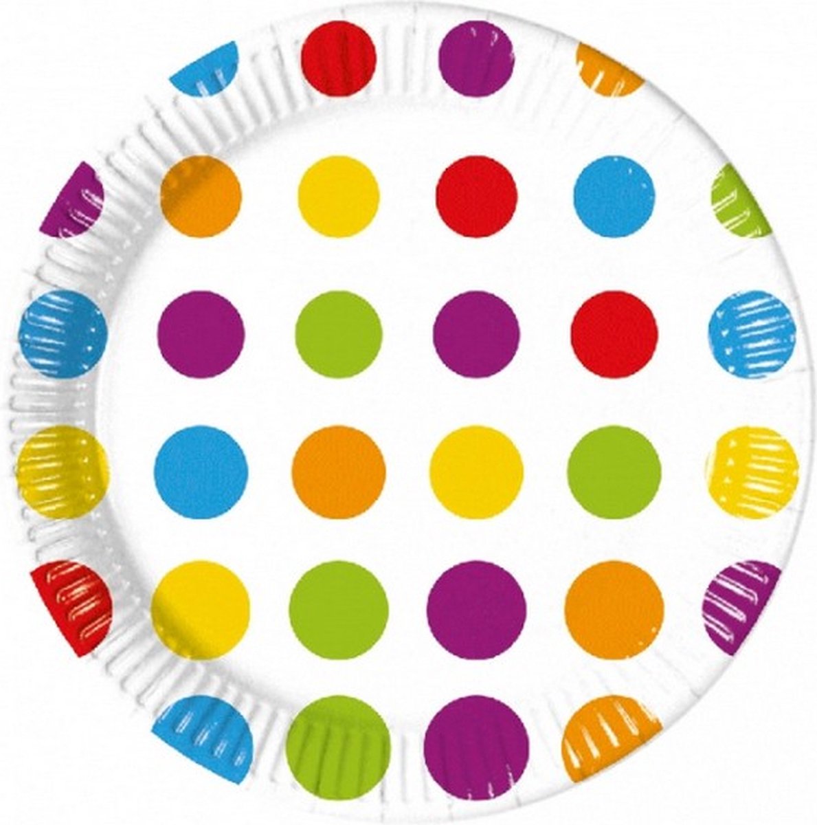 feestborden Bright Color Dots 23 cm papier wit 8 stuks