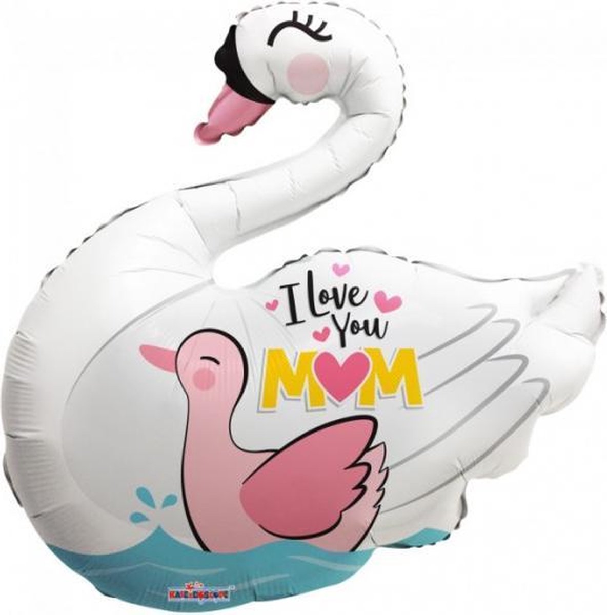 folieballon I love you mom swan dames 71 cm wit/roze