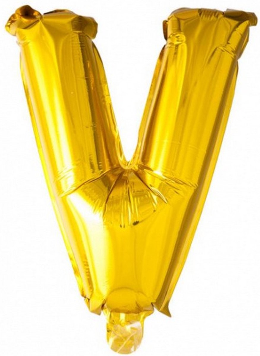 folieballon letter V 16 cm goud