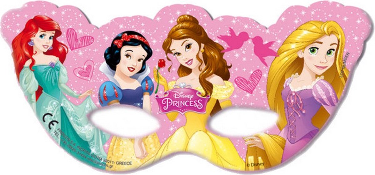 oogmaskers Princess meisjes karton roze 6 stuks one-size