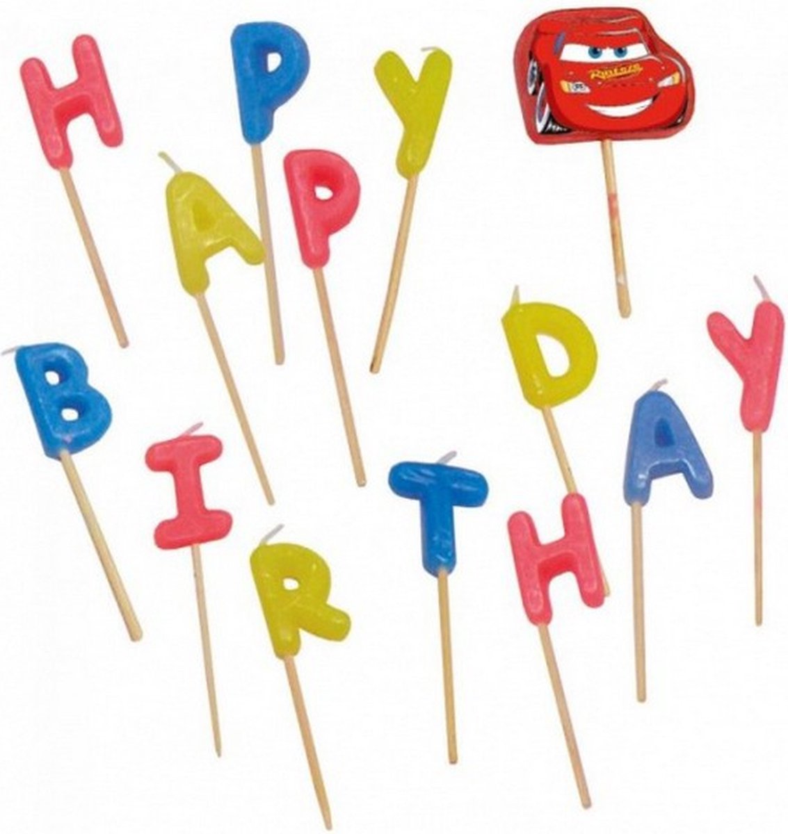 verjaardagskaarsjes Happy Birthday Cars wax 14 stuks