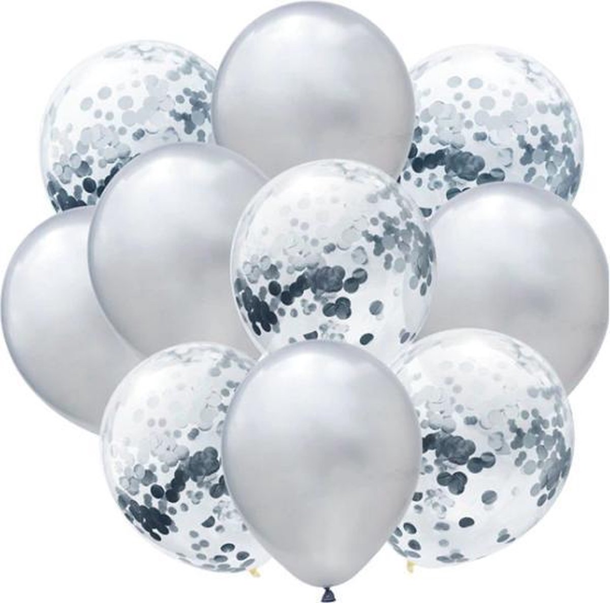 ProductGoods - 10x Zilver en Confetti Ballonnen - Zilver - 40 cm - Latex - Huwelijk - Verjaardag - Feest/Party