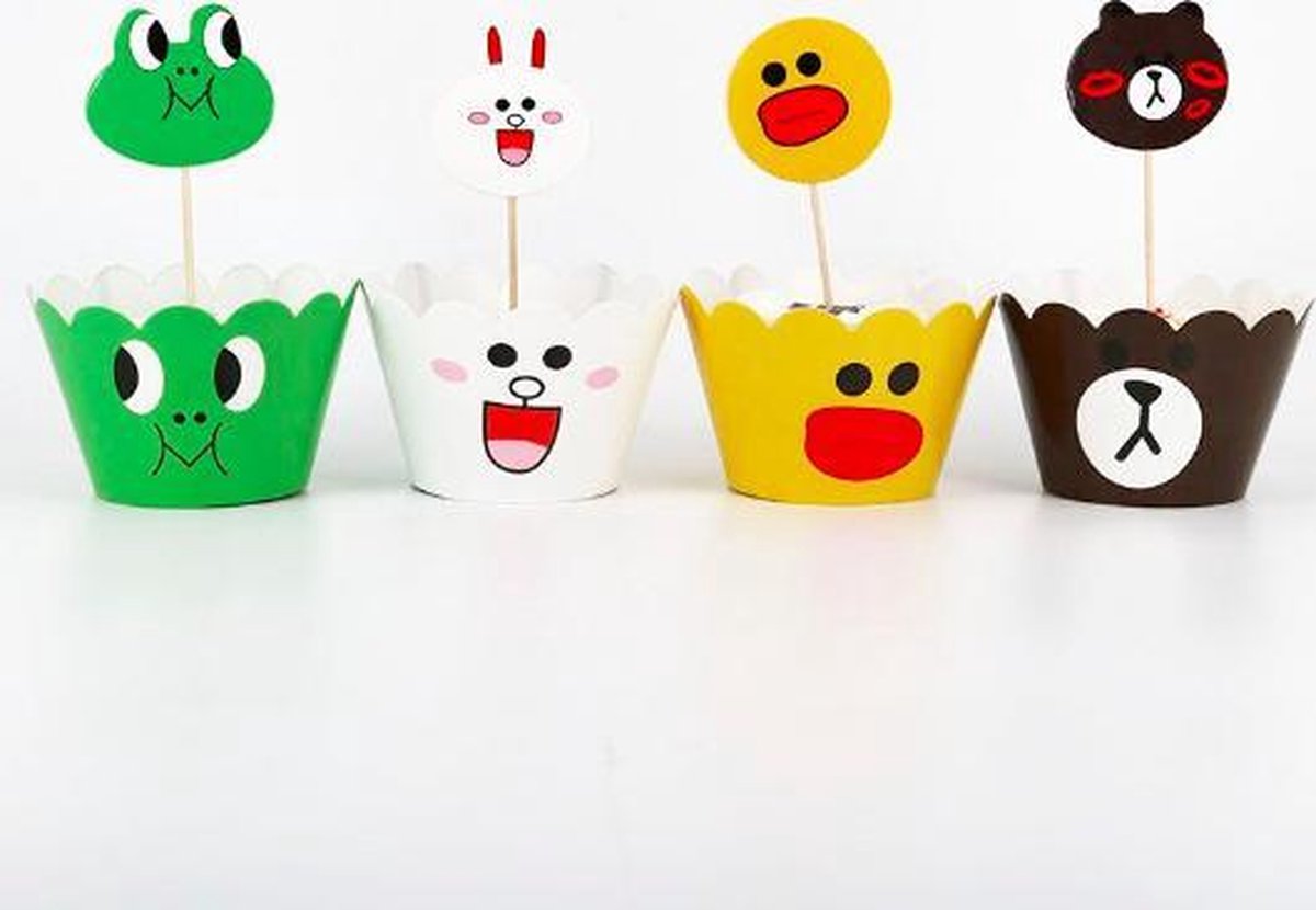 ProductGoods - 12 Stuks Leuke Dieren Mini Cupcake Bakjes + 12 Cupcake Dieren Versiering - Kinderen - Kinderfeestje - Party - Taart Decoraties - Verjaardag Decoratie - Happy Birthday - Dieren - Omslagen - Omslag - mini cupcake vormpjes