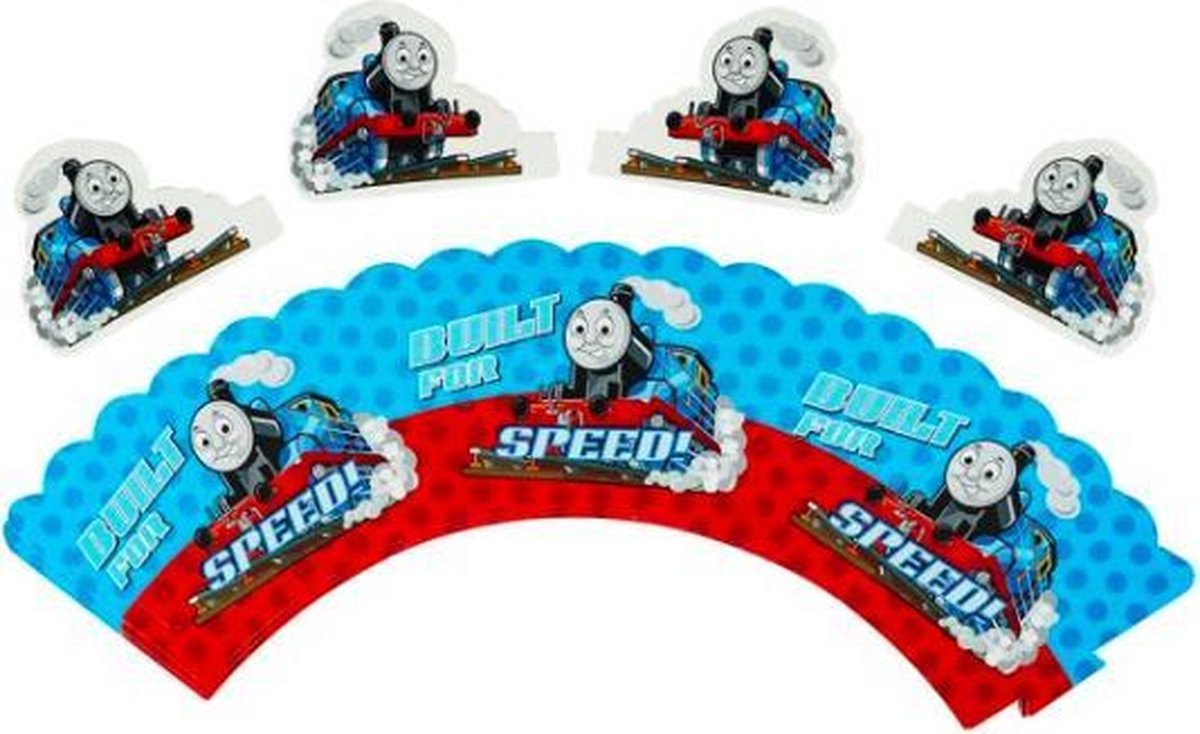 ProductGoods - 12 Stuks Thomas de Trein Mini Cupcake Bakjes + 12 Cupcake Thomas de Trein Versiering - Kinderen - Kinderfeestje - Party - Taart Decoraties - Verjaardag Decoratie - Happy Birthday - Thomas de Trein - Omslagen - Omslag