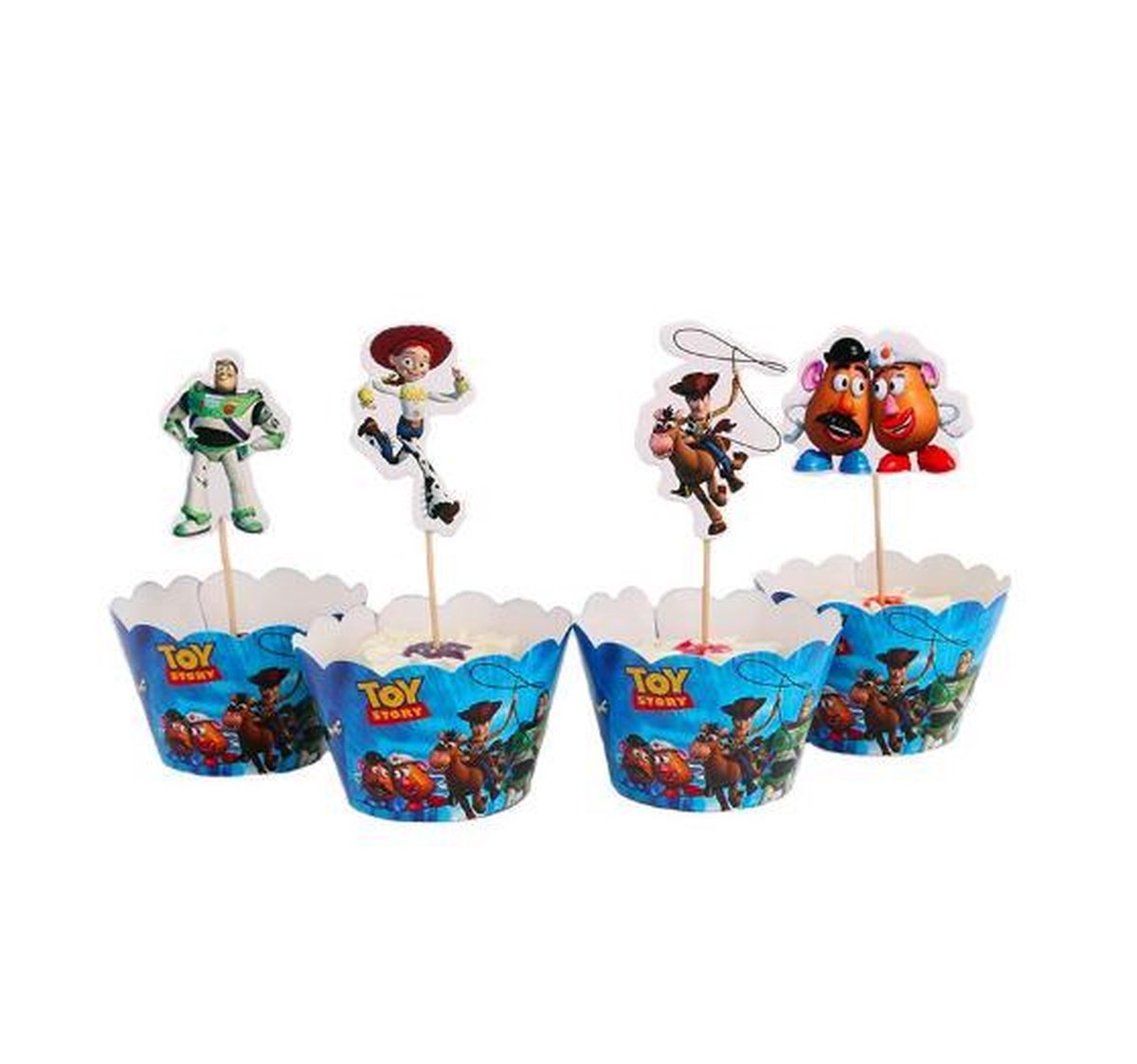 ProductGoods - 12 Stuks Toy Story Mini Cupcake Bakjes + 12 Cupcake Toy Story Versiering  - Kinderen - Kinderfeestje - Party - Taart Decoraties - Verjaardag Decoratie - Happy Birthday  - Toy Story