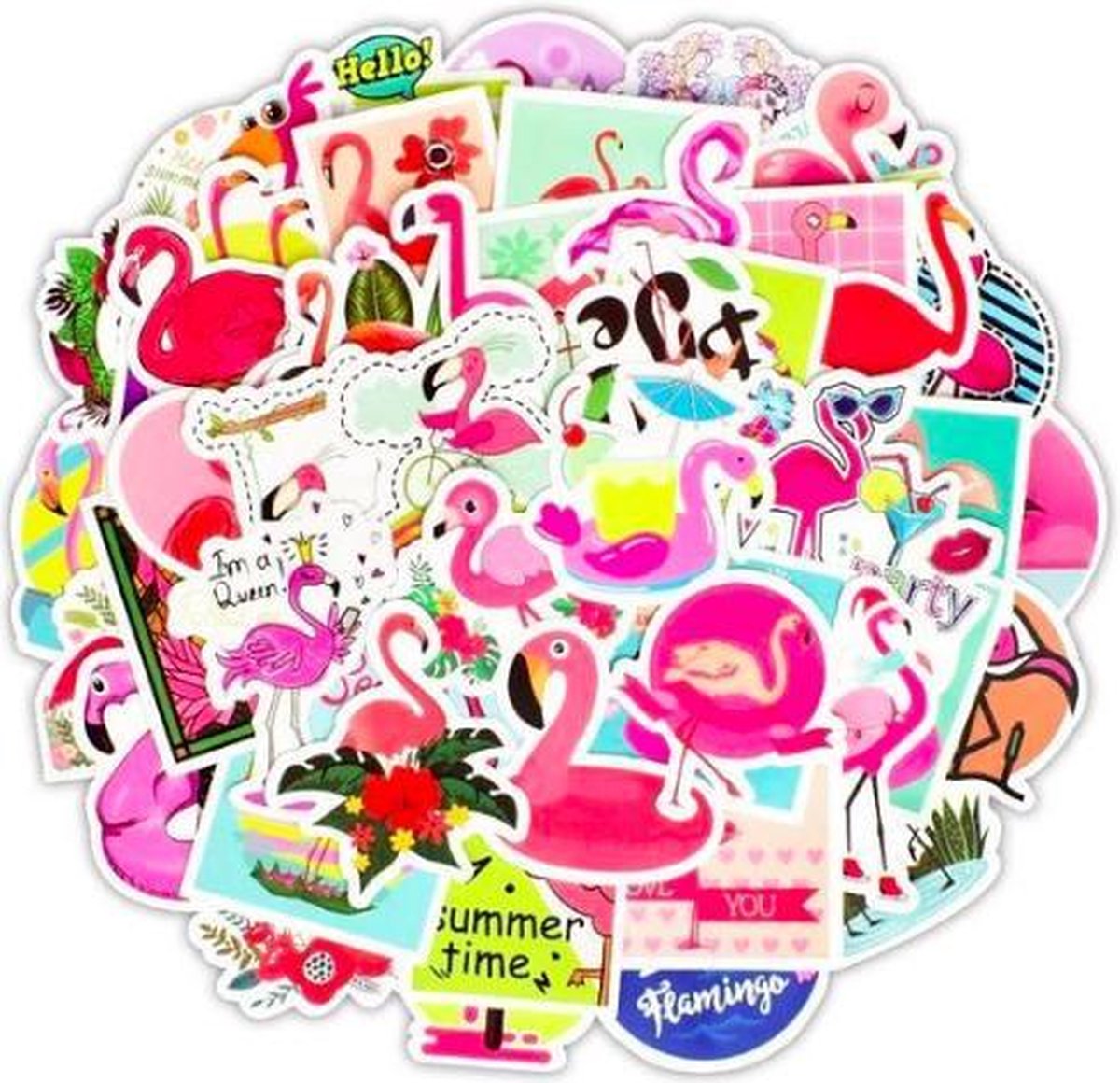 ProductGoods - 50 Stuks Flamingos Stickers - Muur Decoratie - Koffer Decoratie - Laptop Decoratie - Koelkast Decoratie - Stickervellen - Flamingos