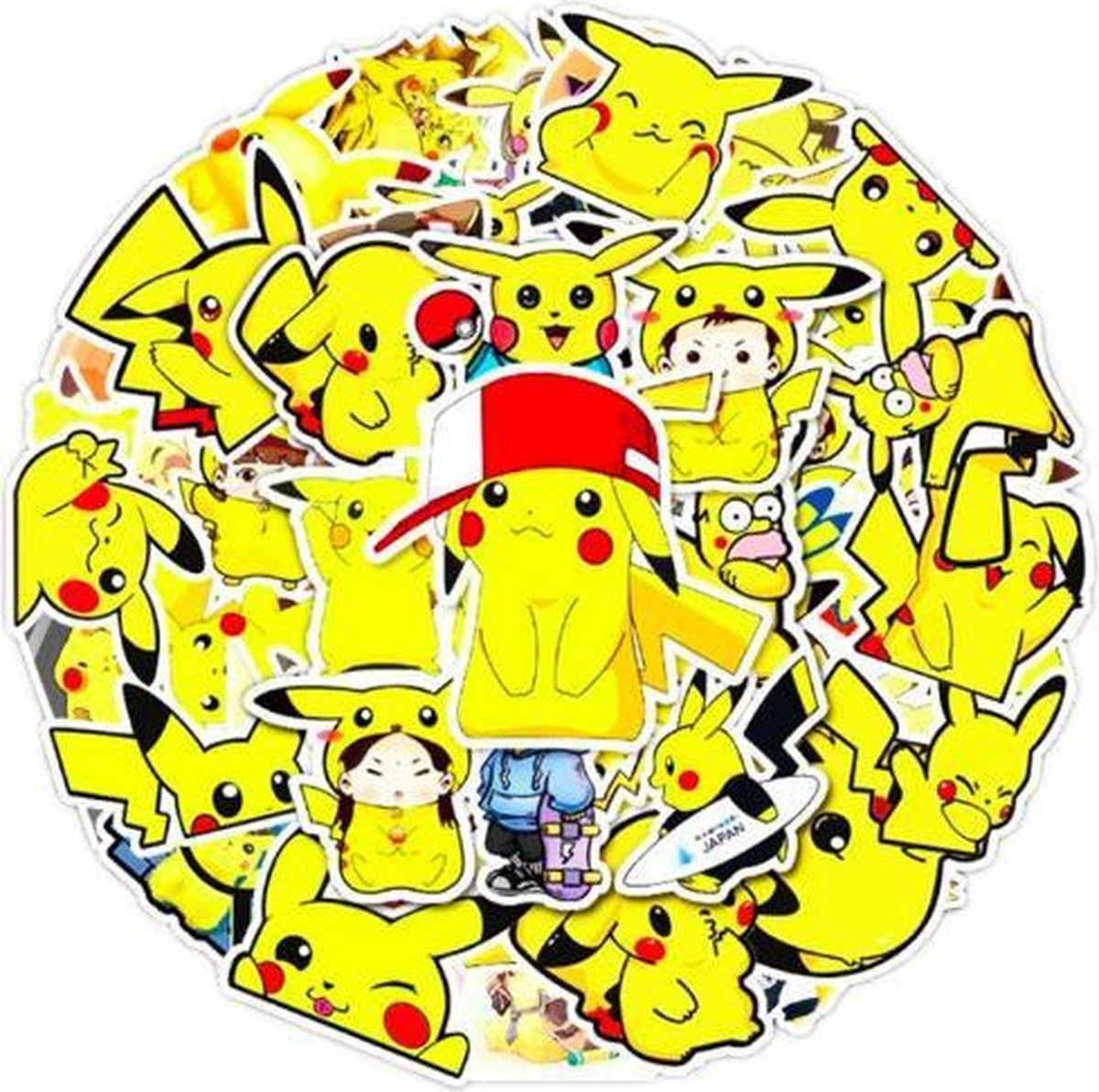 ProductGoods - 50 Stuks Pikachu Stickers - Muur Decoratie - Koffer Decoratie - Laptop Decoratie - Koelkast Decoratie - Stickervellen - Pikachu