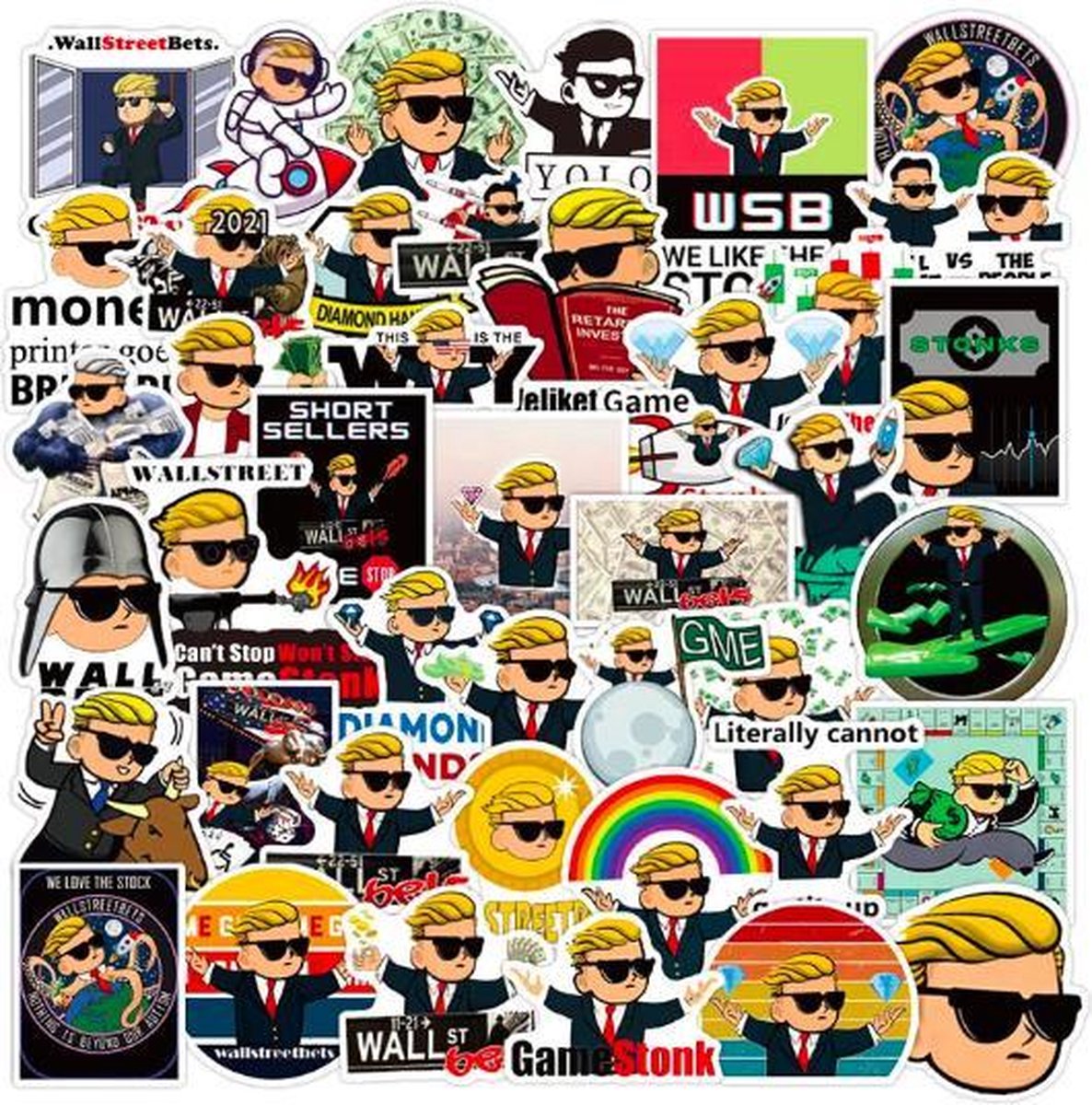 ProductGoods - 50 Stuks Wallstreetbets Stickers - Muur Decoratie - Koffer Decoratie - Laptop Decoratie - Koelkast Decoratie - Stickervellen - Wallstreetbets