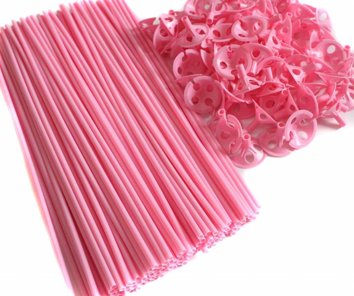 Ballonstokjes Roze met houders 40cm 100 stuks