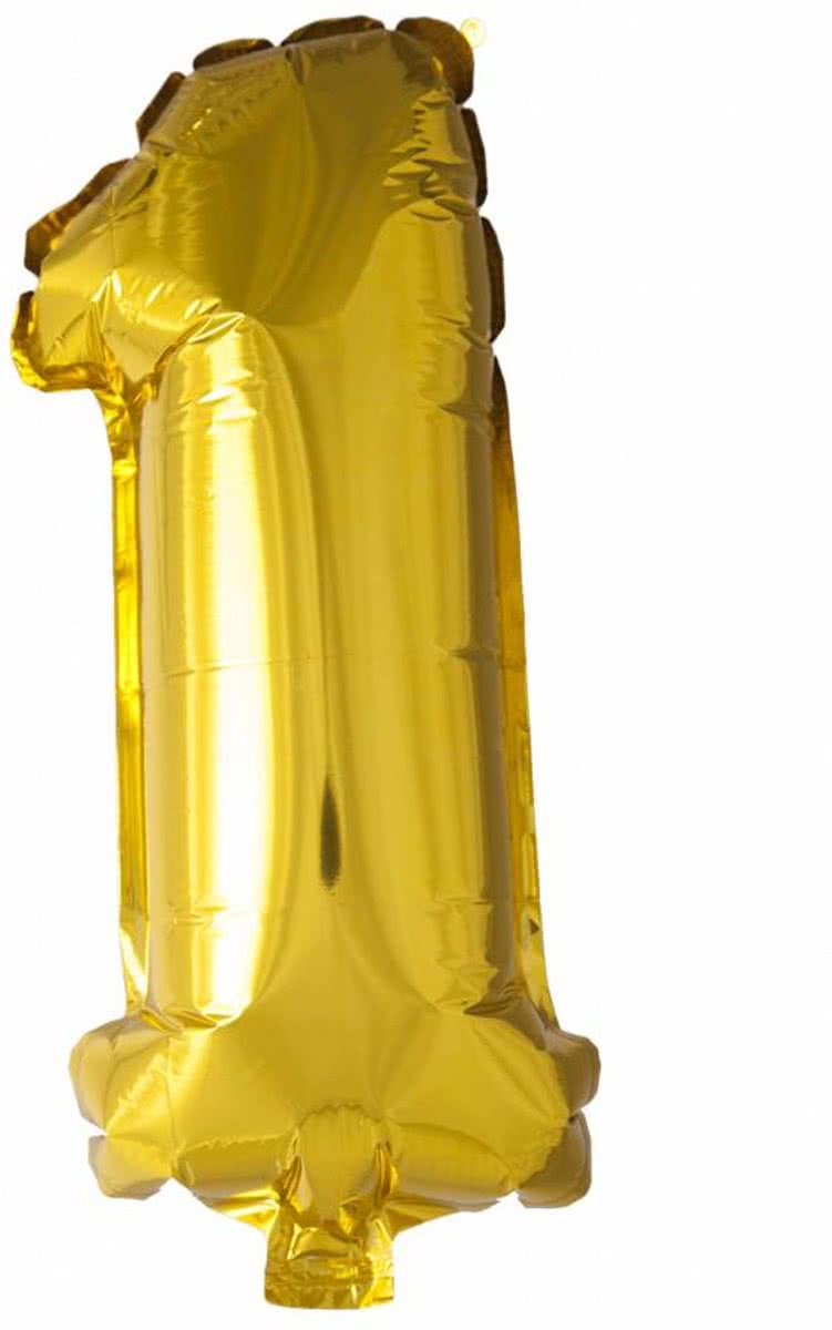 Folie Ballon Cijfer 1 Goud 41cm met rietje