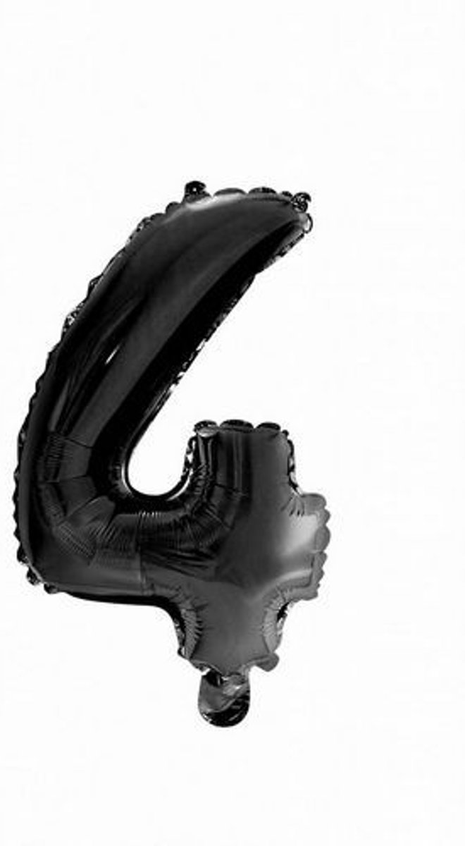 Folie Ballon Cijfer 4 Zwart 41cm met rietje
