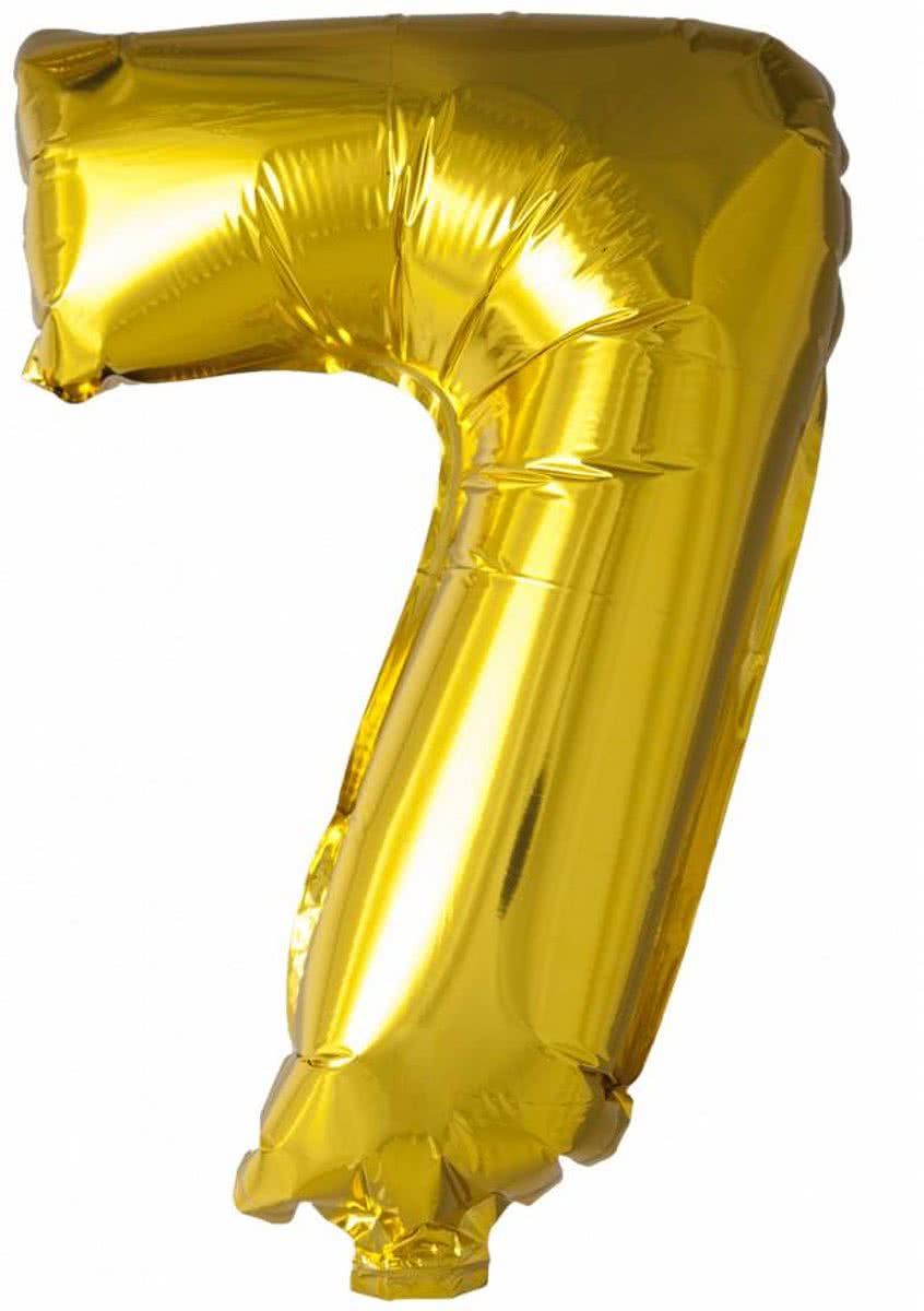 Folie Ballon Cijfer 7 Goud 41cm met rietje