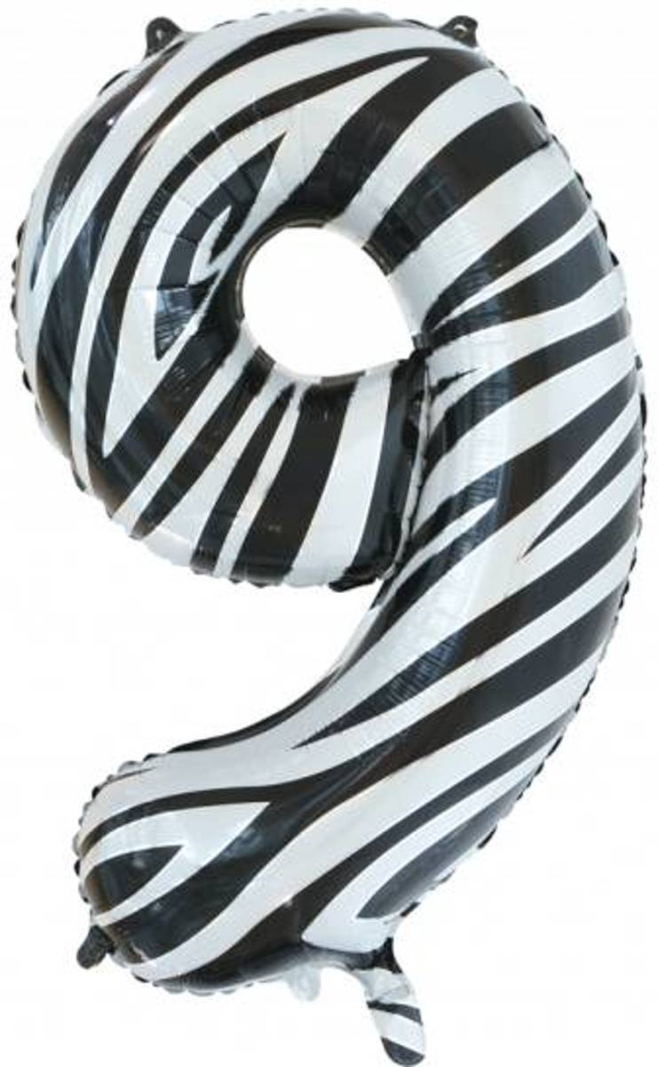 Folie Ballon Cijfer 9 Zebra XL 86cm leeg