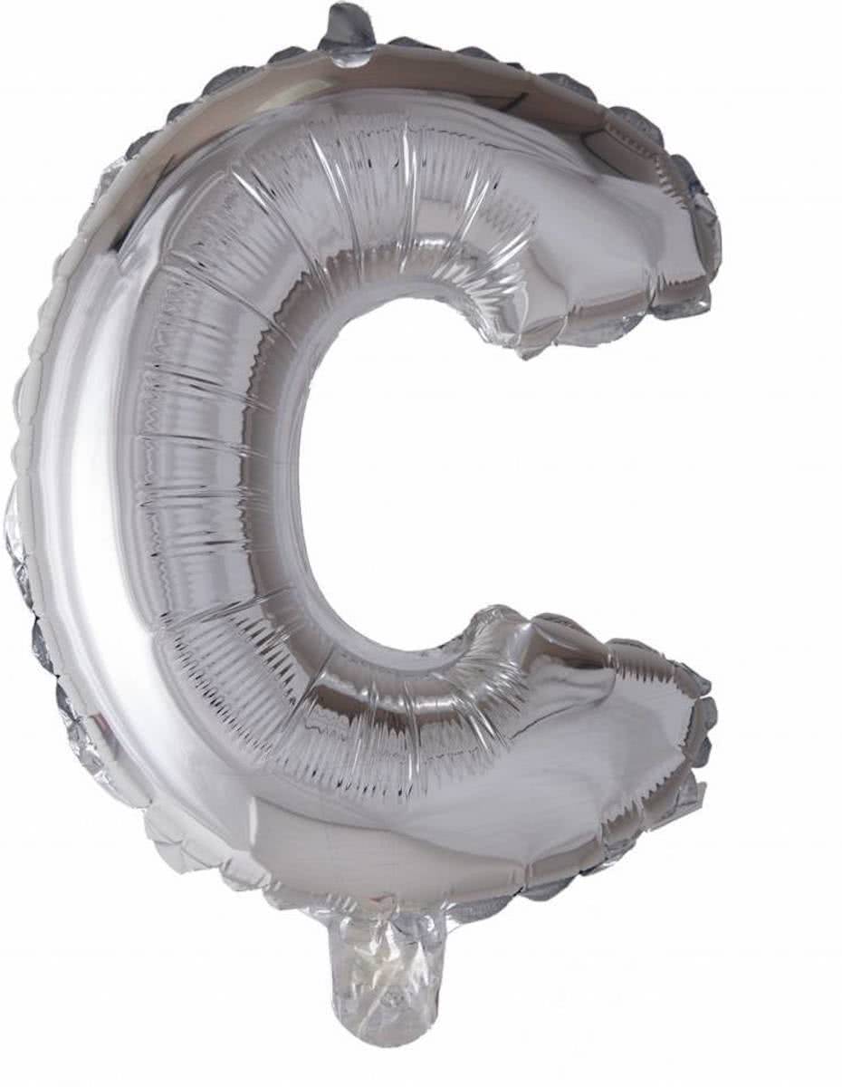 Folie Ballon Letter C Zilver 41cm met rietje