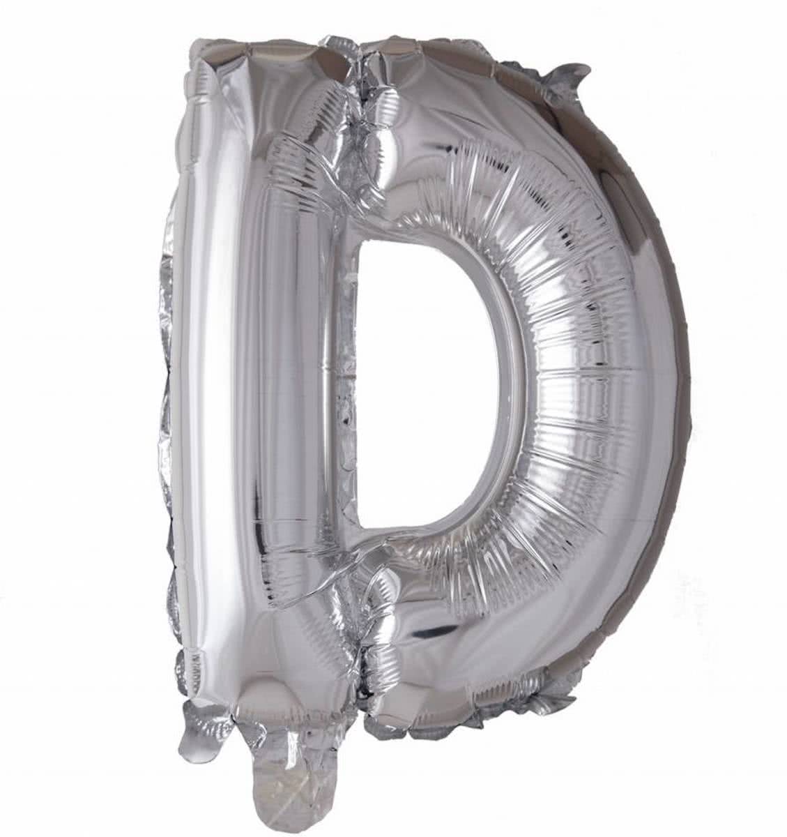 Folie Ballon Letter D Zilver 41cm met rietje