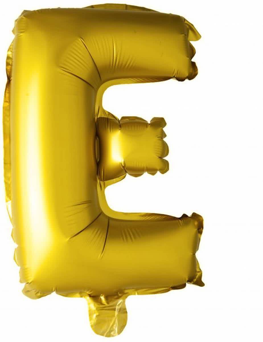 Folie Ballon Letter E Goud 41cm met rietje