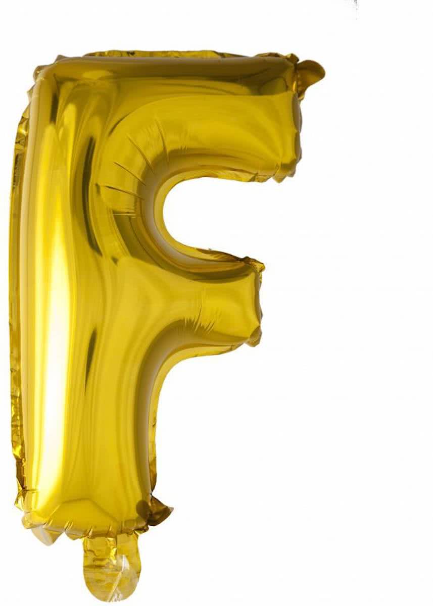 Folie Ballon Letter F Goud 41cm met rietje