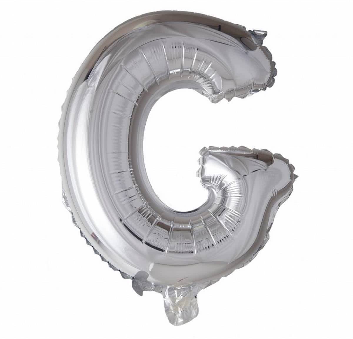 Folie Ballon Letter G Zilver 41cm met rietje