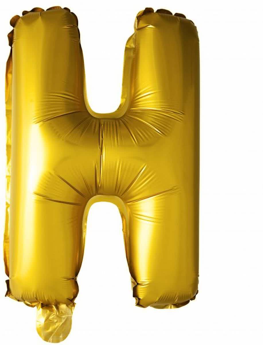 Folie Ballon Letter H Goud 41cm met rietje