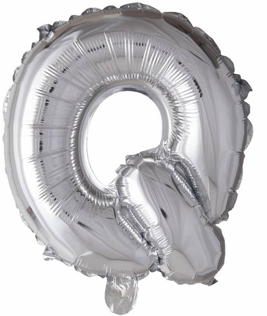 Folie Ballon Letter Q Zilver 41cm met rietje