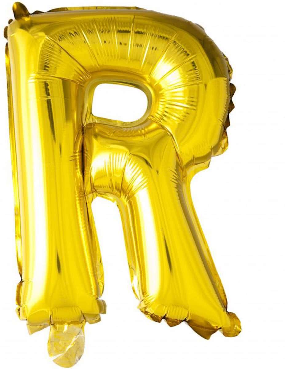 Folie Ballon Letter R Goud 41cm met rietje