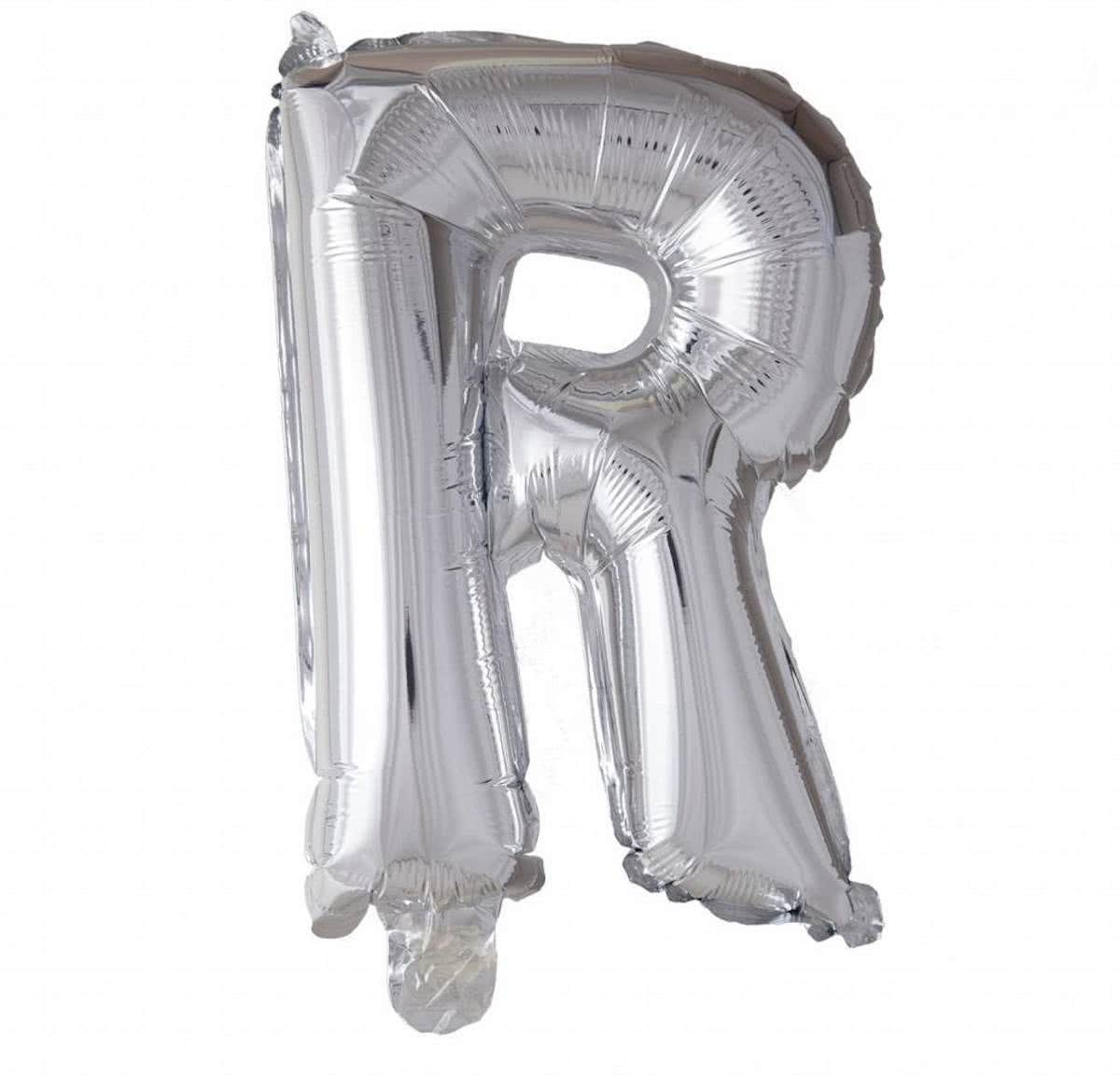 Folie Ballon Letter R Zilver 41cm met rietje