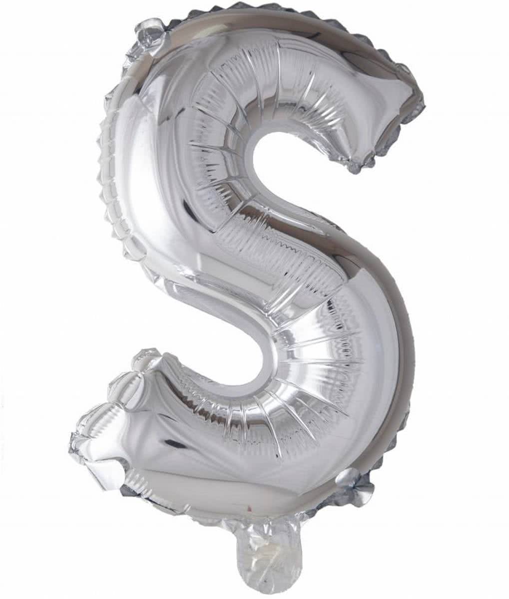 Folie Ballon Letter S Zilver 41cm met rietje